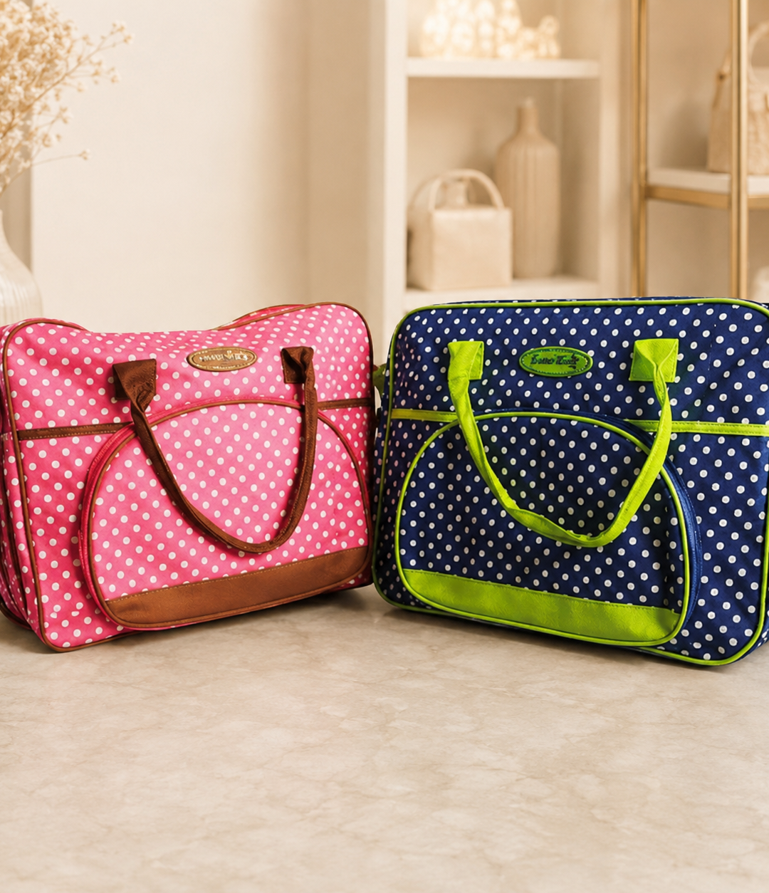 Bolso pañalero rosado con puntos