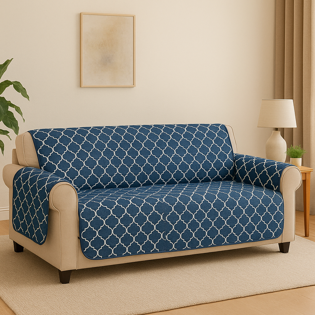 Cobertor para sillón 3 puestos azul con blanco