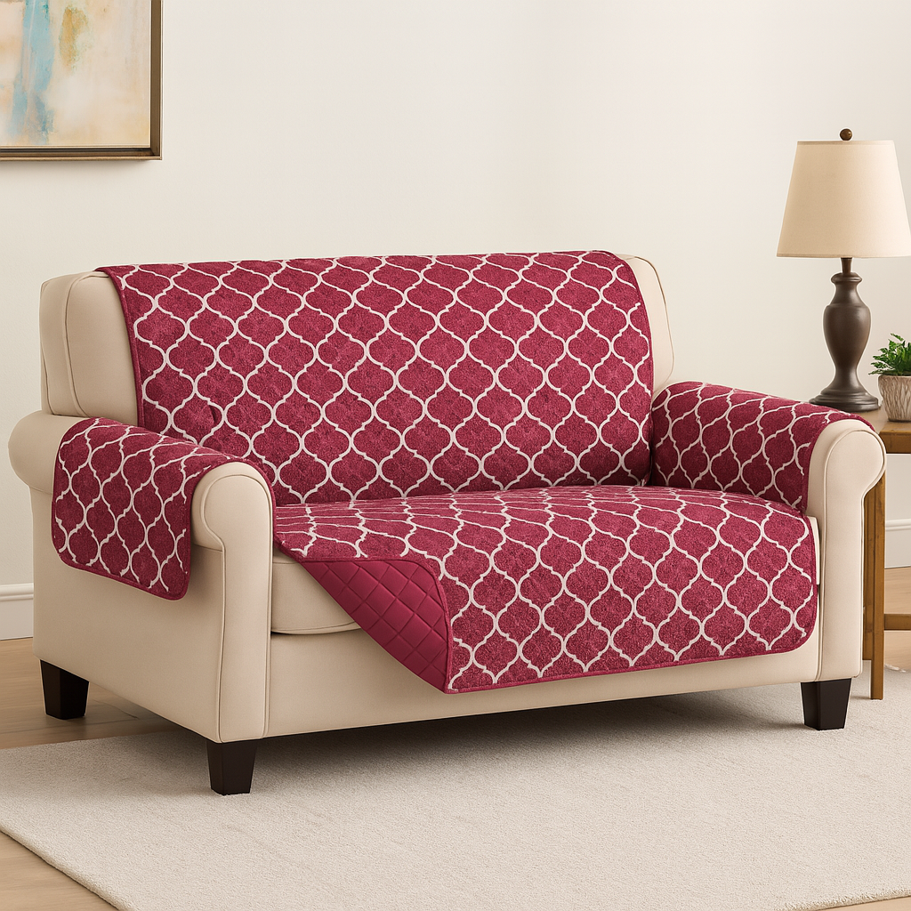 Cobertor para sillón 2 puestos vino con blanco
