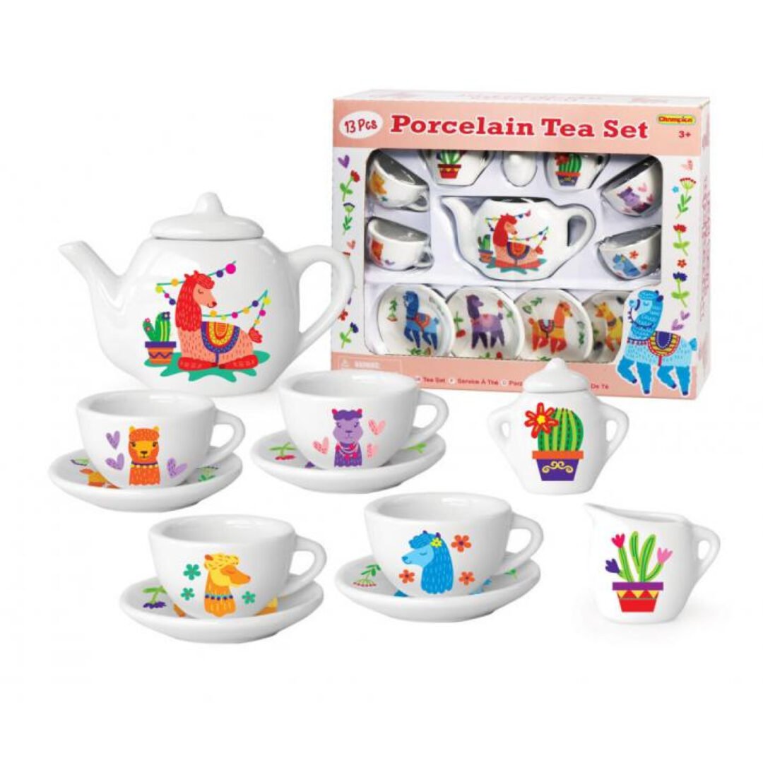 Juego de té de porcelana de llama