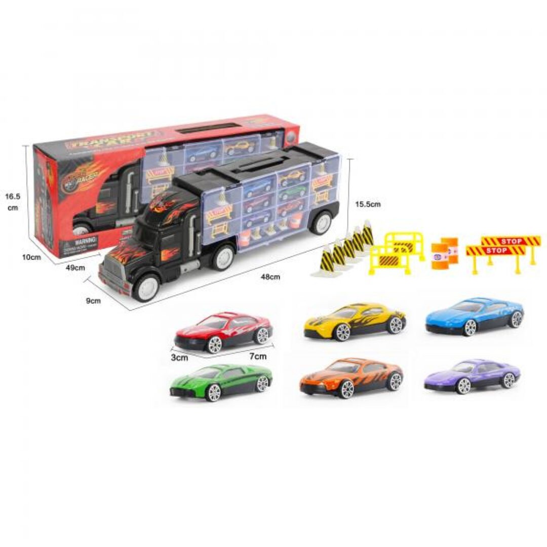Camión transportador de carritos súper racer 1:26