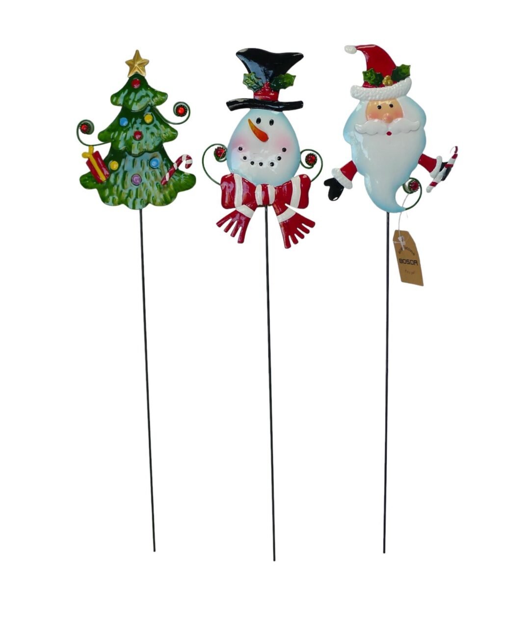 Estaca mini con santa, muñeco de nieve y arbol