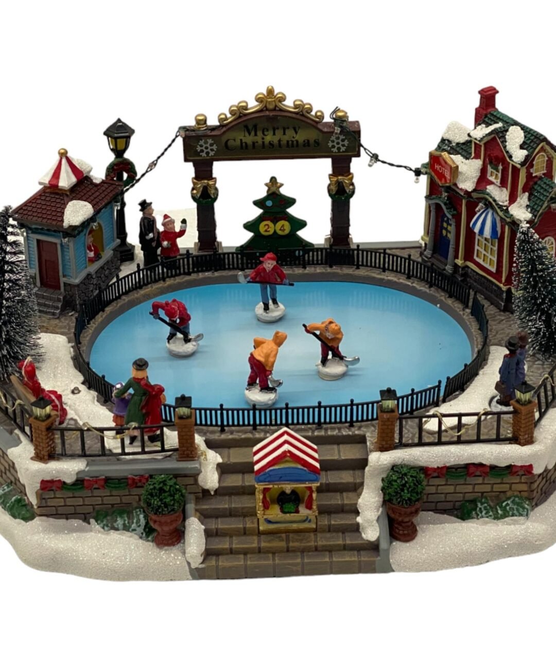 Villa de navidad pista de patinaje con luz