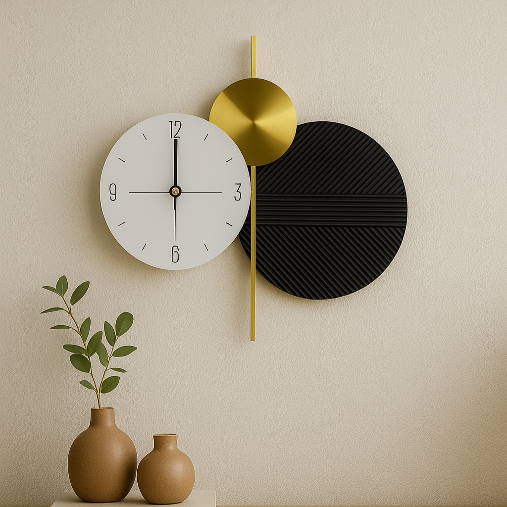 Reloj de círculos blanco dorado