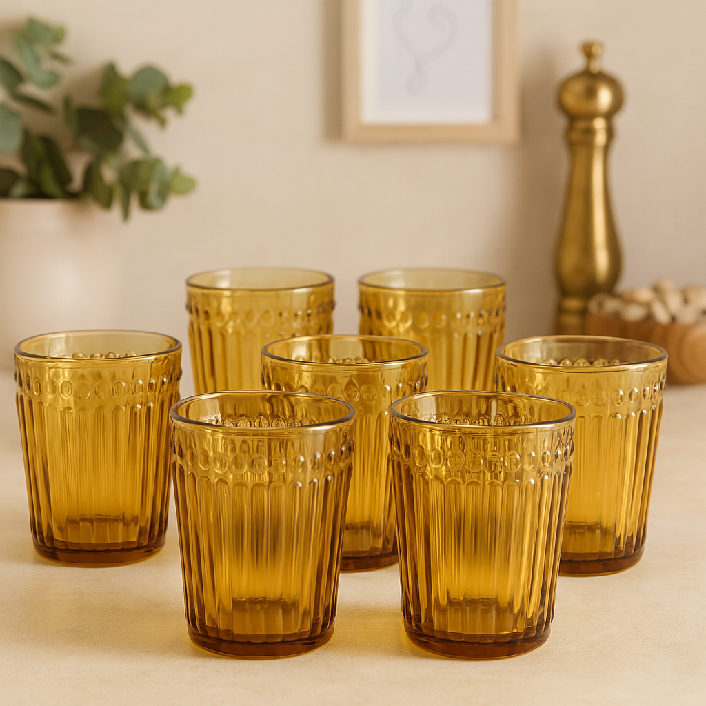 Vaso dorado labrado en set de 6