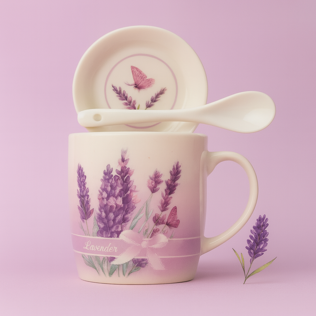 Taza con dibujo flor de lavanda