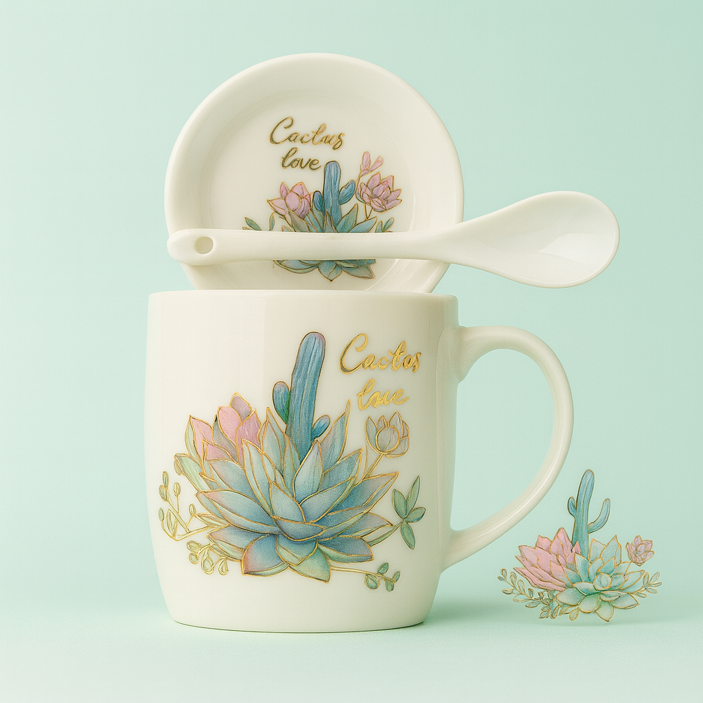 Taza con dibujo de cactus
