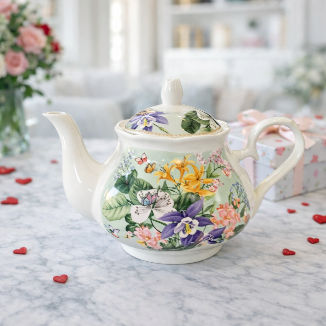 Tetera con flores de colores