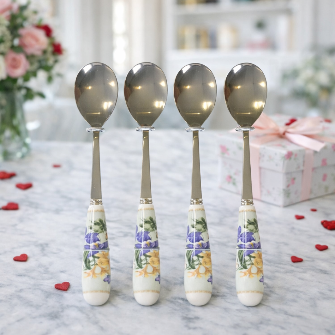 Set cucharas 4pz flores de colores