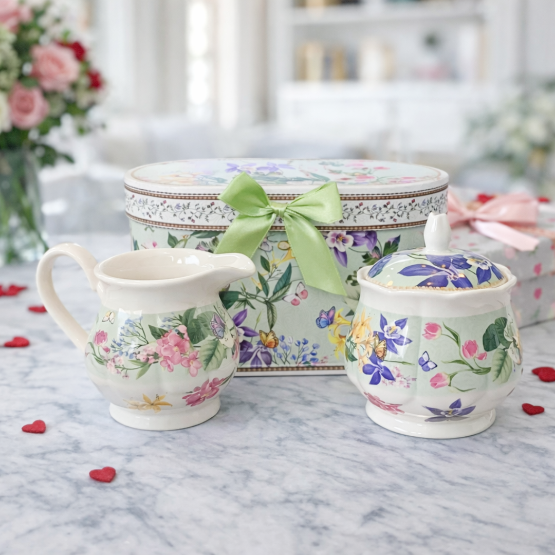 Set cremera y azucarare flores de colores