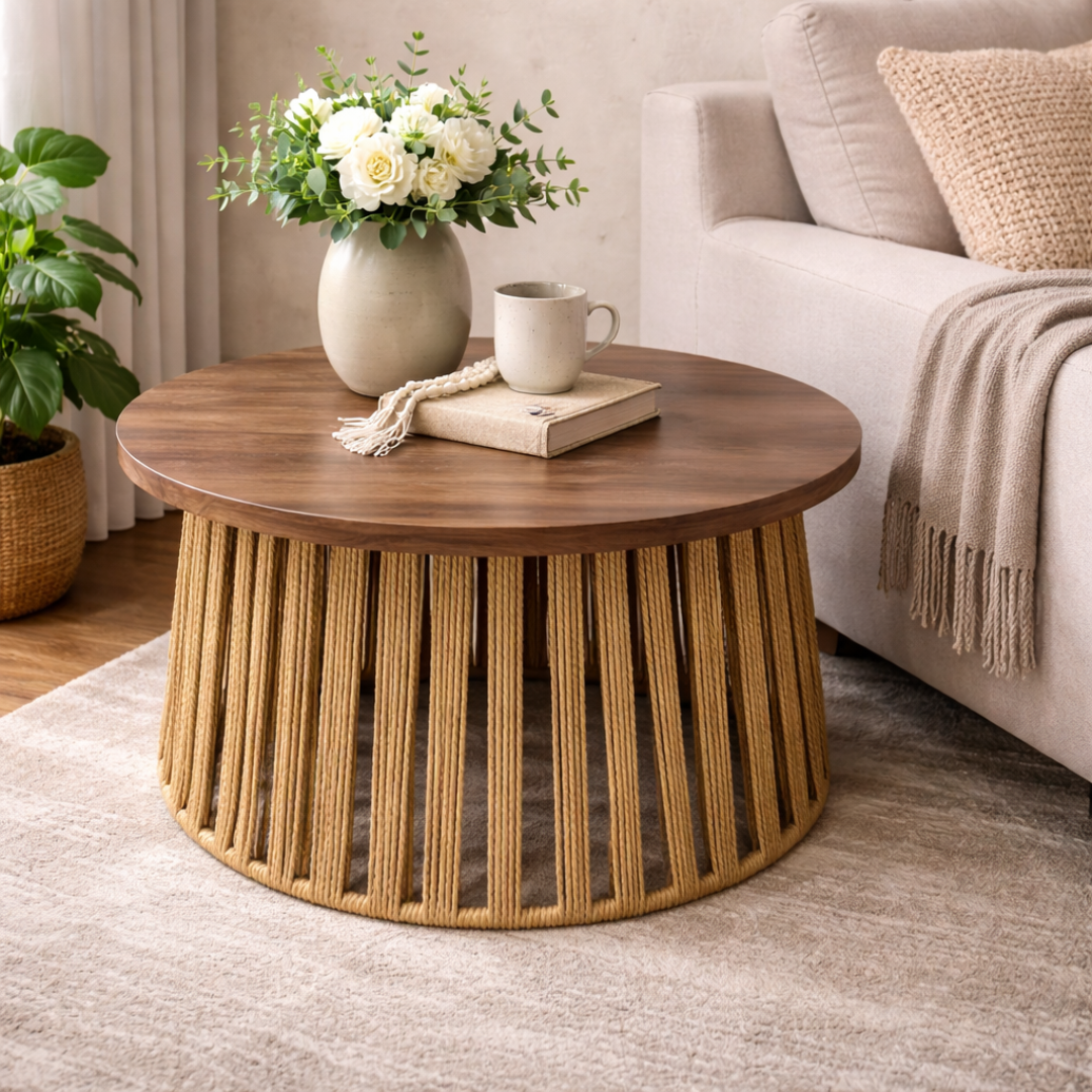 Mesa grande redonda de mecate