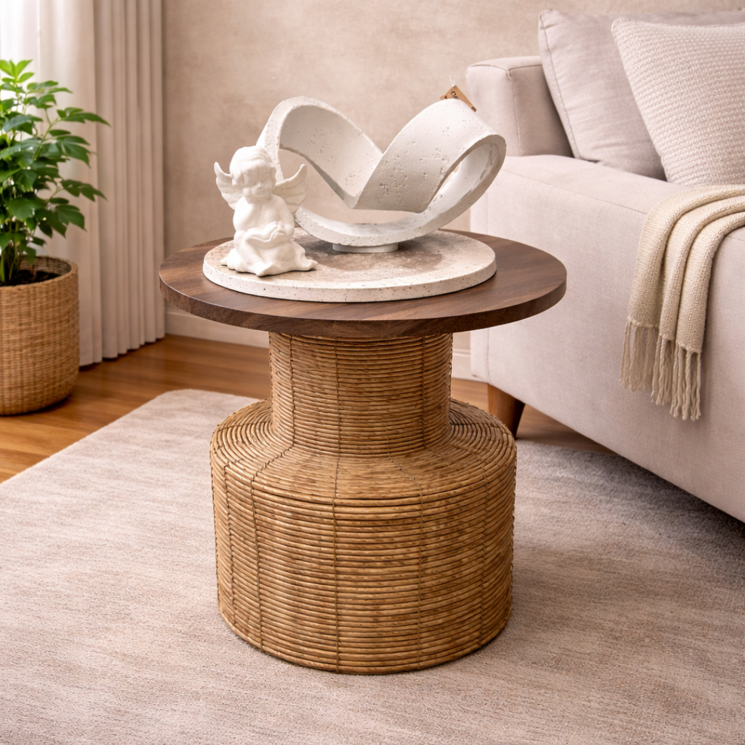 Mesas grande redonda de mimbre