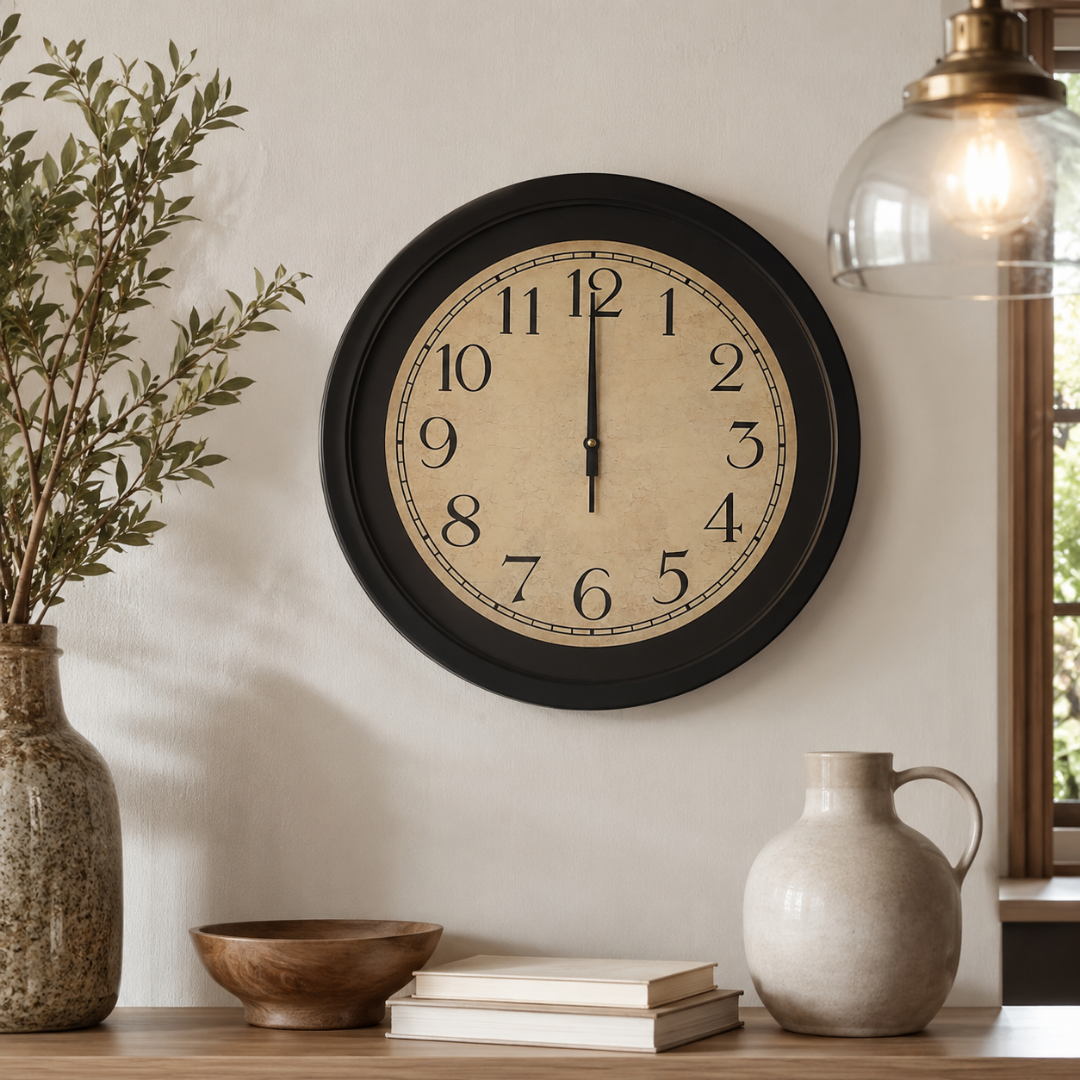 Reloj Para Pared Negro Y Fondo Beige