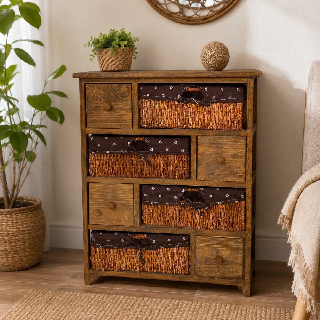 Mueble Con Gavetas Con Canasta De Tela