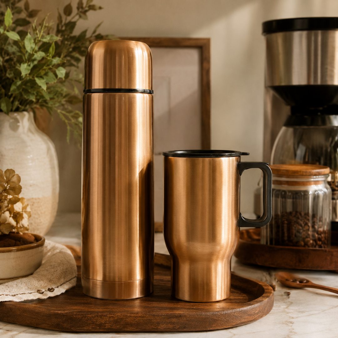 Termo Y Taza Dorado