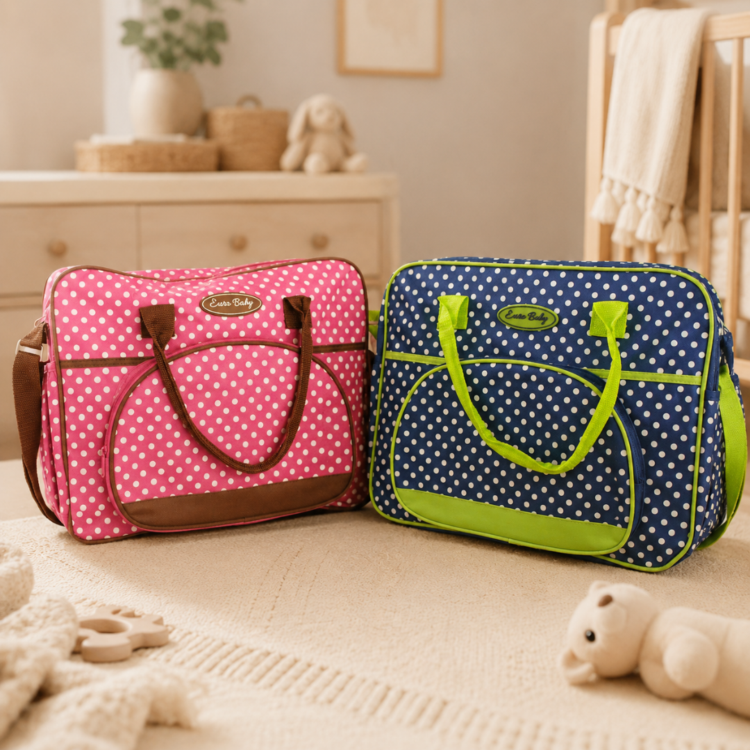 Bolso pañalero azul con puntos