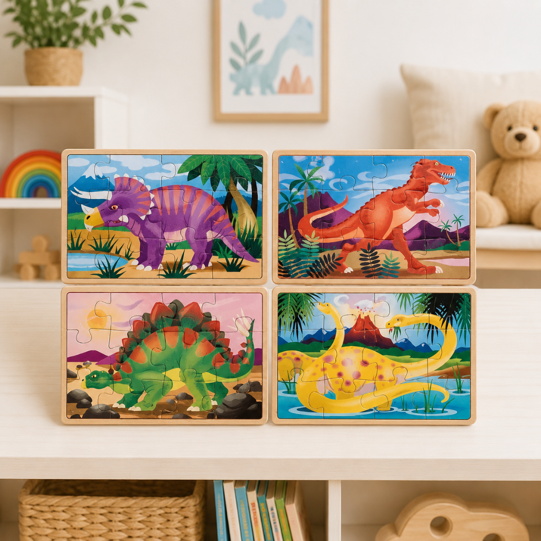 Rompecabezas de dinosaurios en caja set de 4