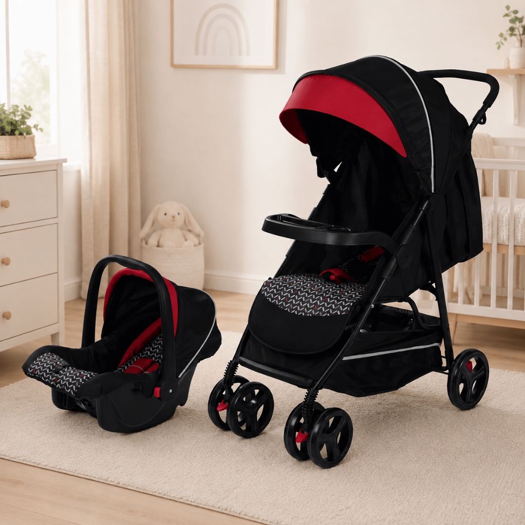 Coche con porta bebé 3 en 1 Titanio rojo con negro