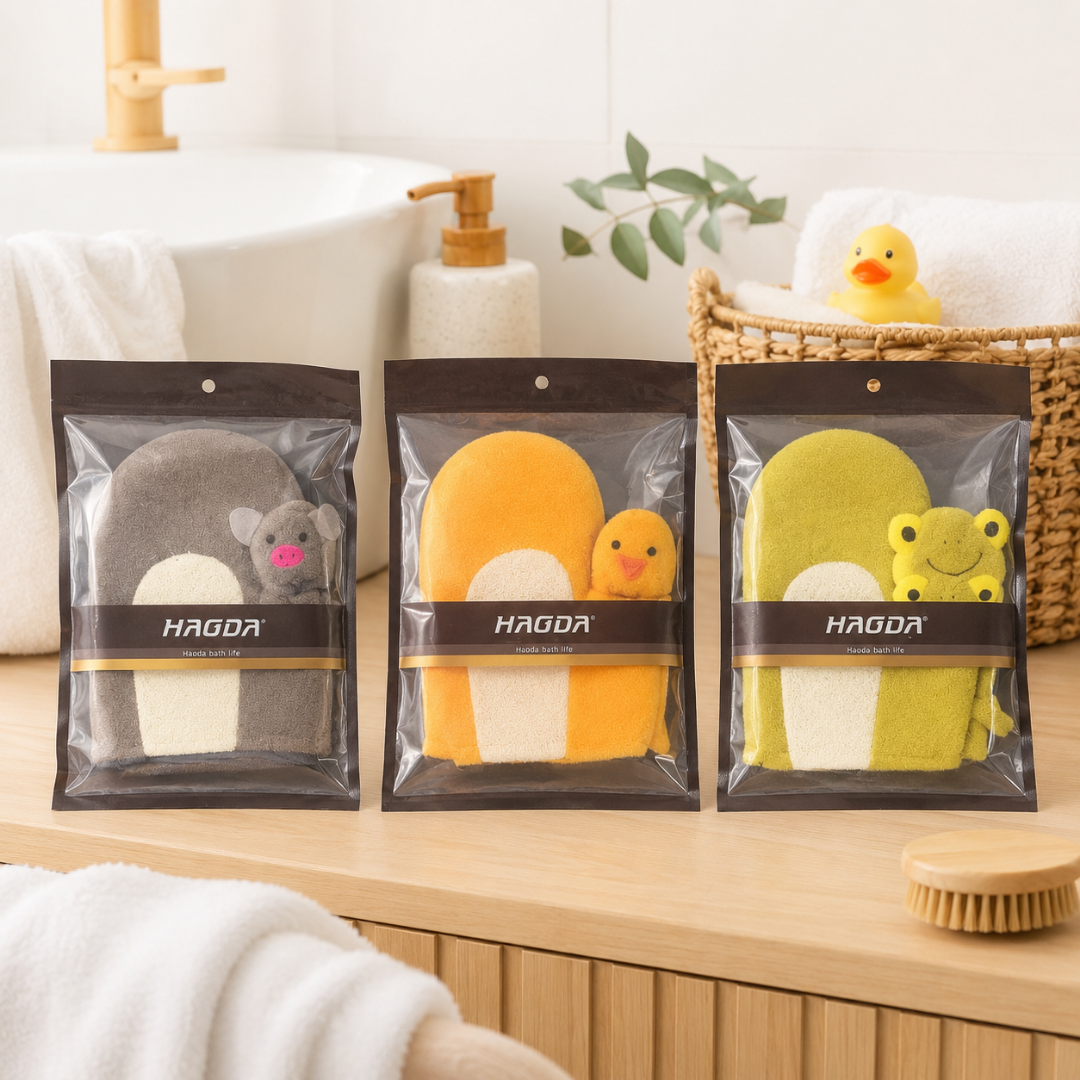 Guantes para baño con animal