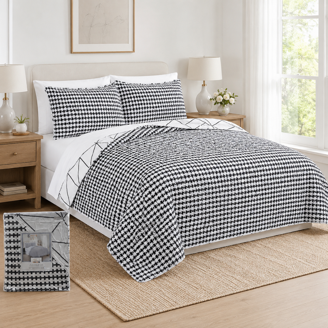 Cubrecama Blanco con Negro | Queen
