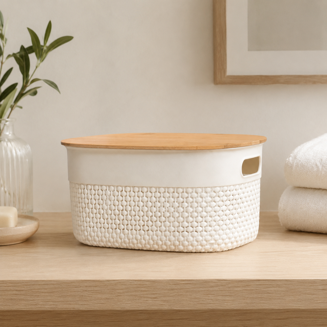 Canasta con tapa de bamboo M