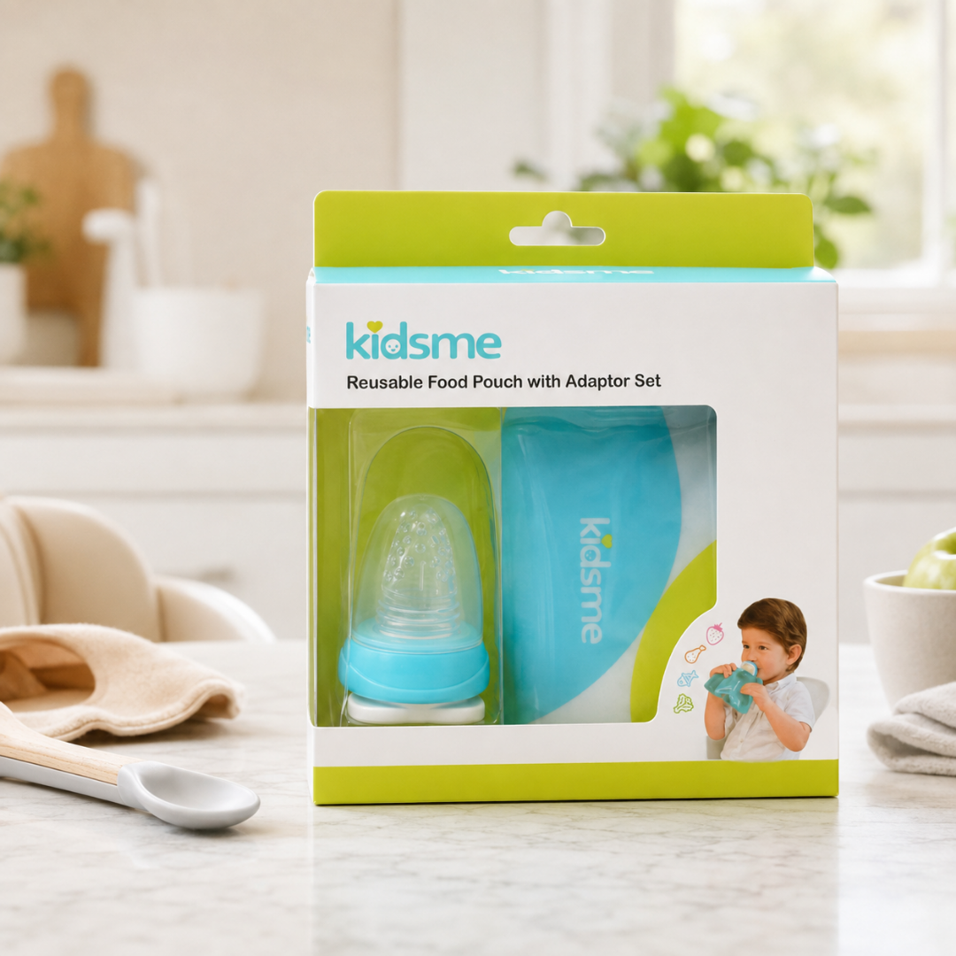 Bolsita de alimentos reutilizable azul para bebé con adaptador 4m+