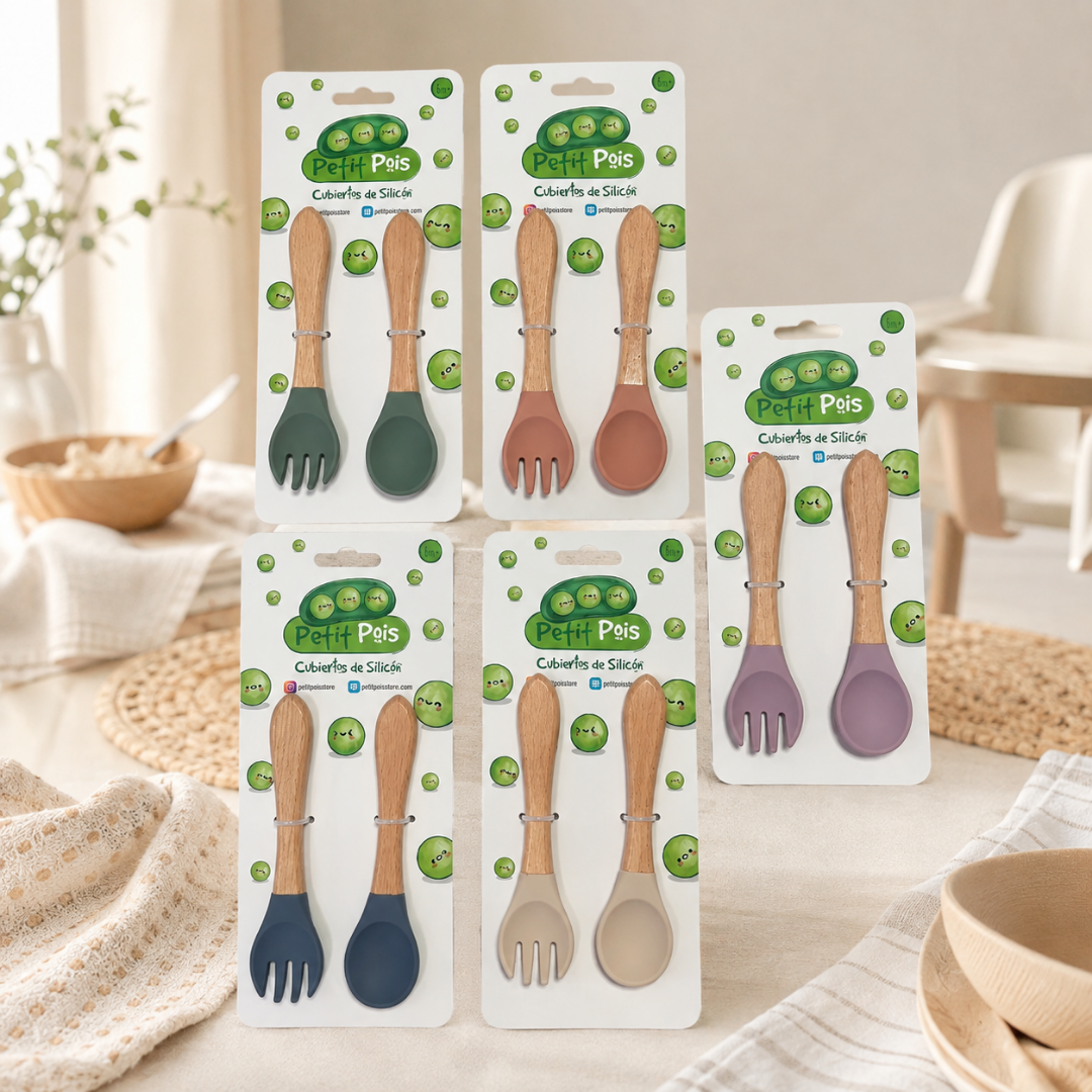 Set de cubiertos silicón con mango de madera 2 pcs