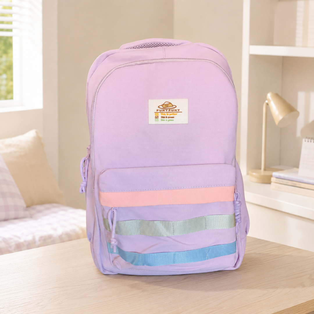 Bulto lila con rayas pastel