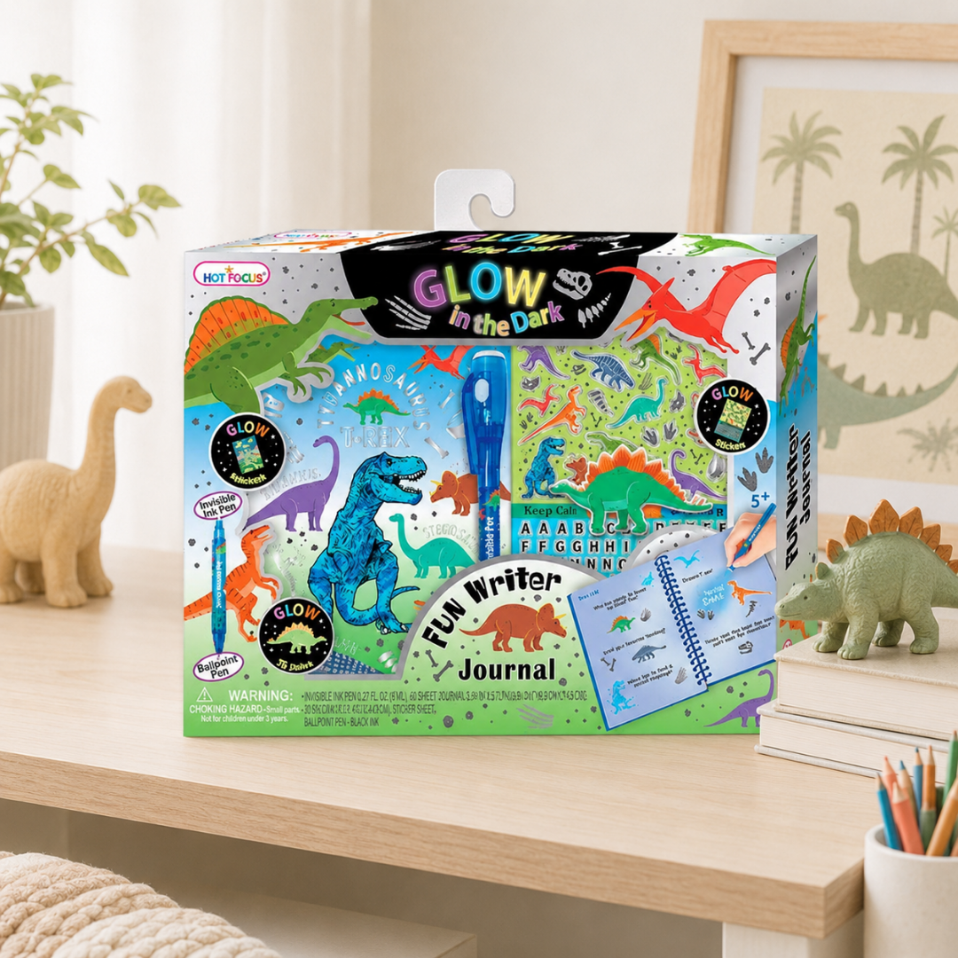 Set de libreta con bolígrafo invisible con calcomanías de dinosaurio