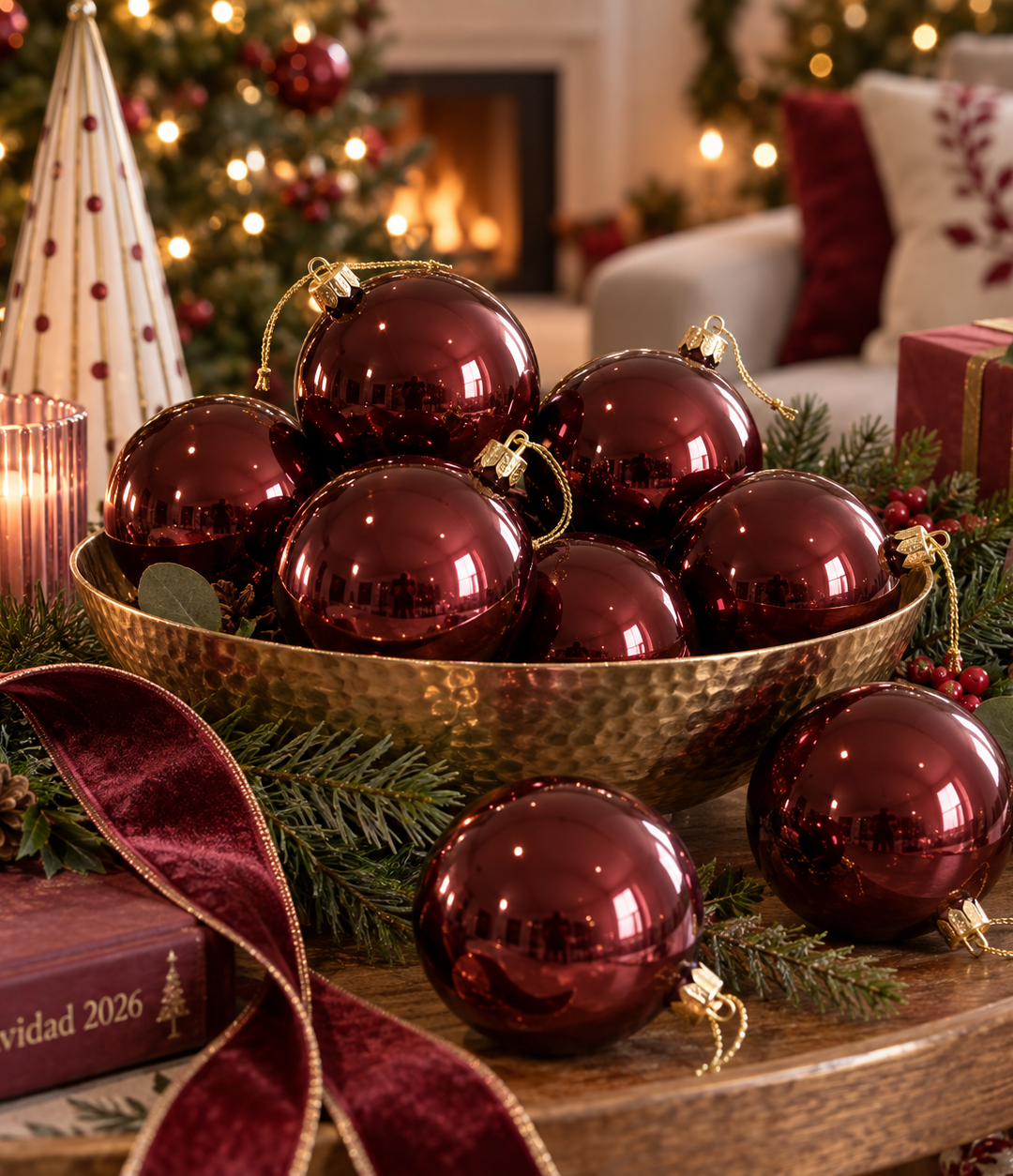 Esferas Burgundy Perla 8 Cm Set de
