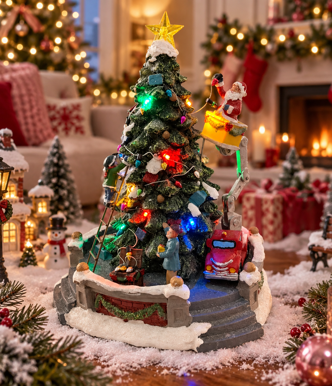 Arbol de navidad con luz y santa