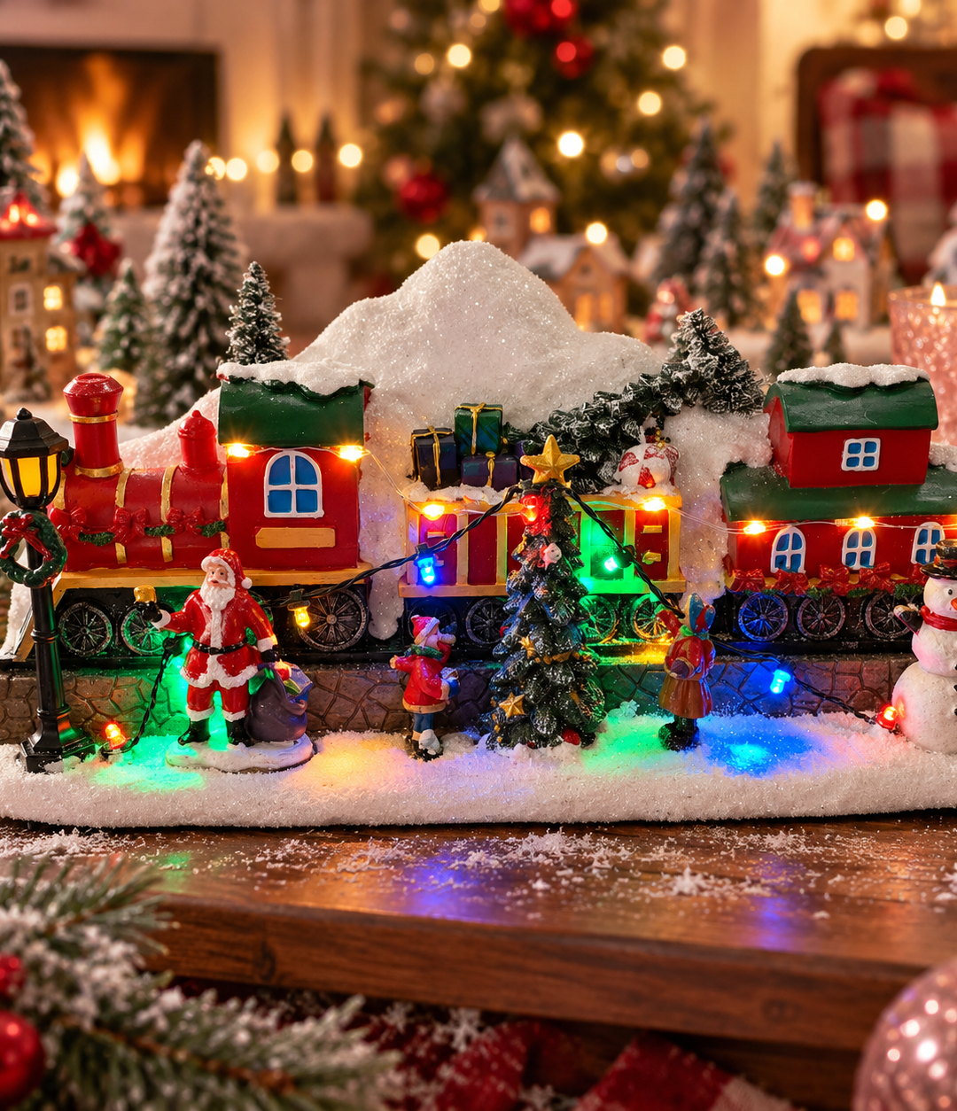 Tren navideño con luz