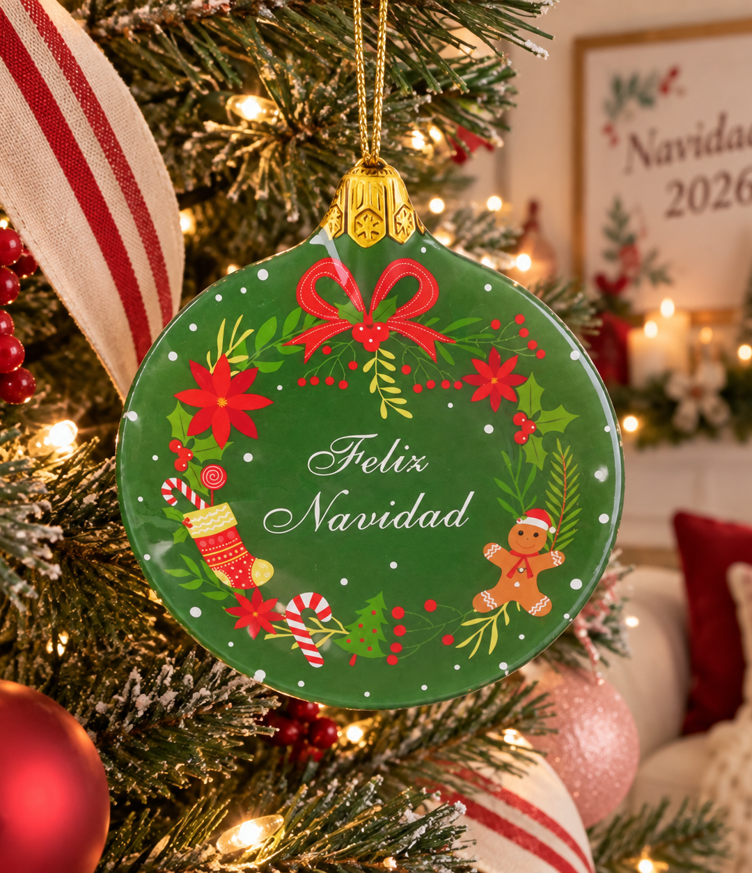 Plato Esfera Feliz Navidad