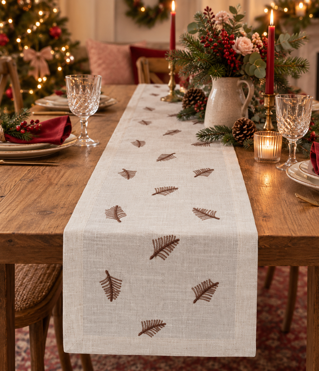 Camino D-mesa Beige Hojitas 33 X 180 Cm